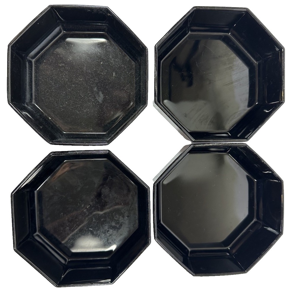 Arcoroc Octime Black Bowls 5.5" Cereal/Soup Glossy Glass France Set Of 4 Vtg 80s